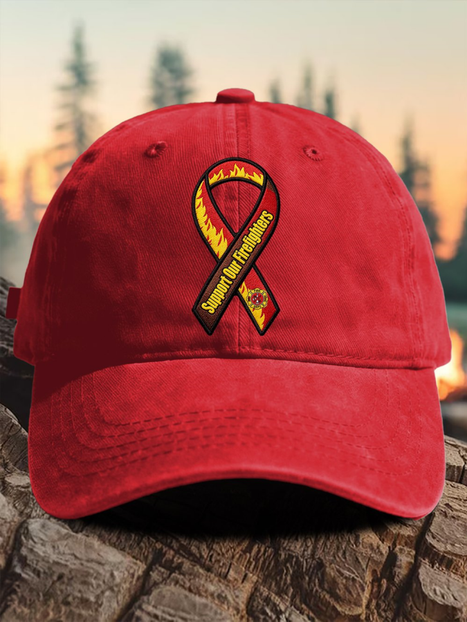 Retro Support Our Firefighters Print Baseball Cap