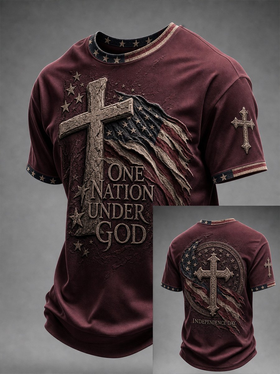Men's Vintage Faith & Patriotism-Themed T-Shirt