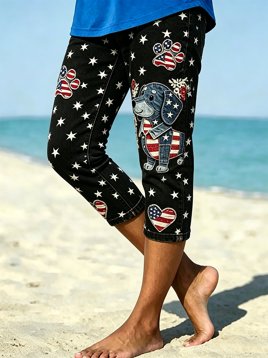 Women's Retro Independence Day Flag Printed Leggings