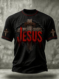 Men's Christian Jesus Cross Print Short Sleeve  T-shirt