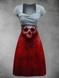 Women's Retro Skull Art Print V Neck Dress