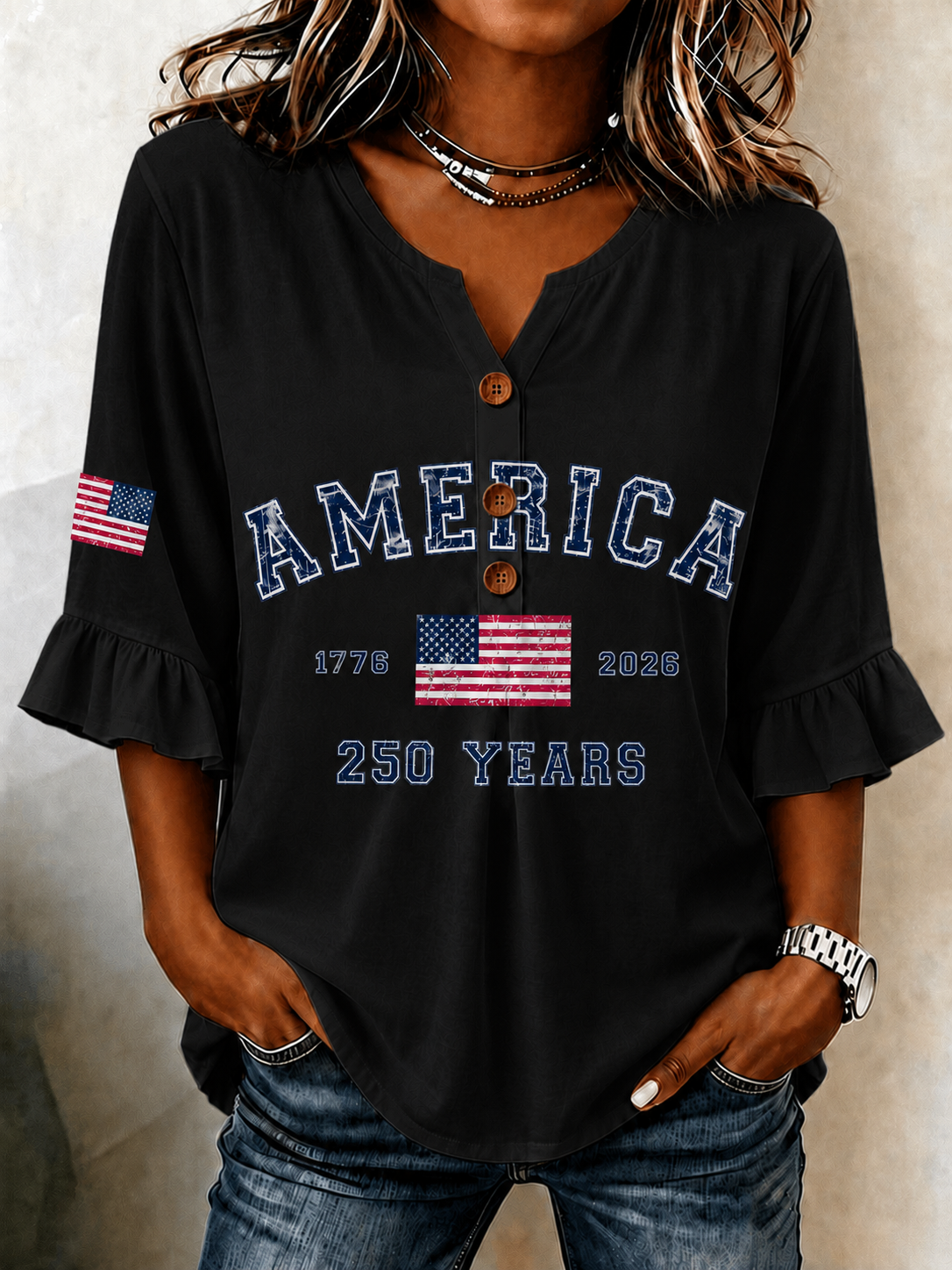 Women'S Women'S America Flag Printed Shirt