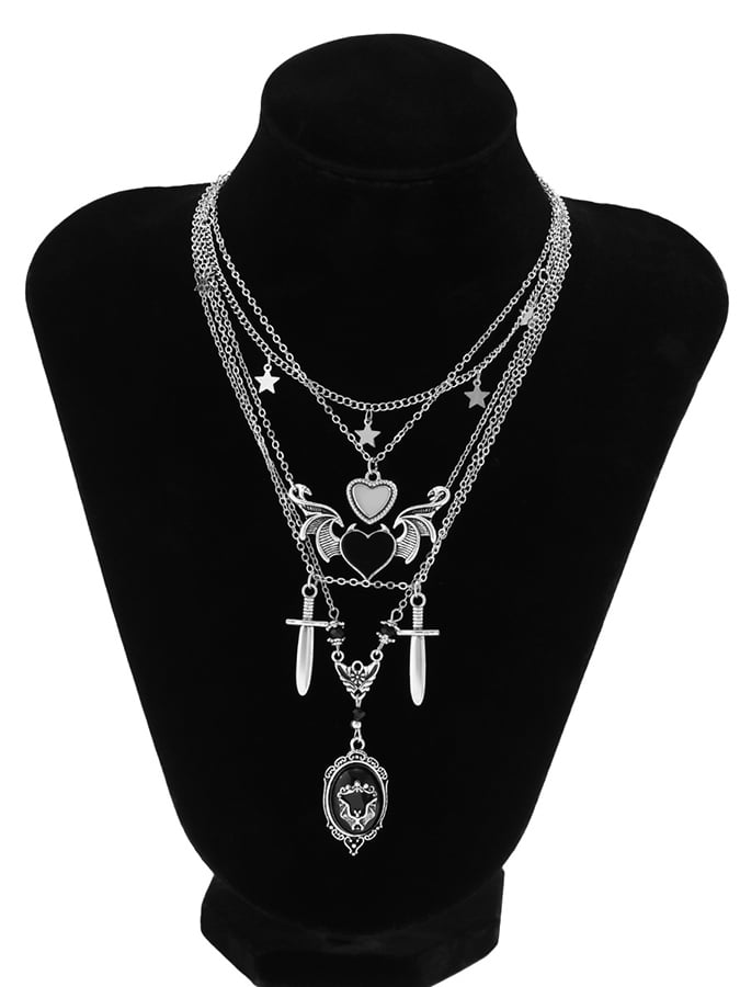 Halloween Gothic Dark Heart Wings Pendant Necklace