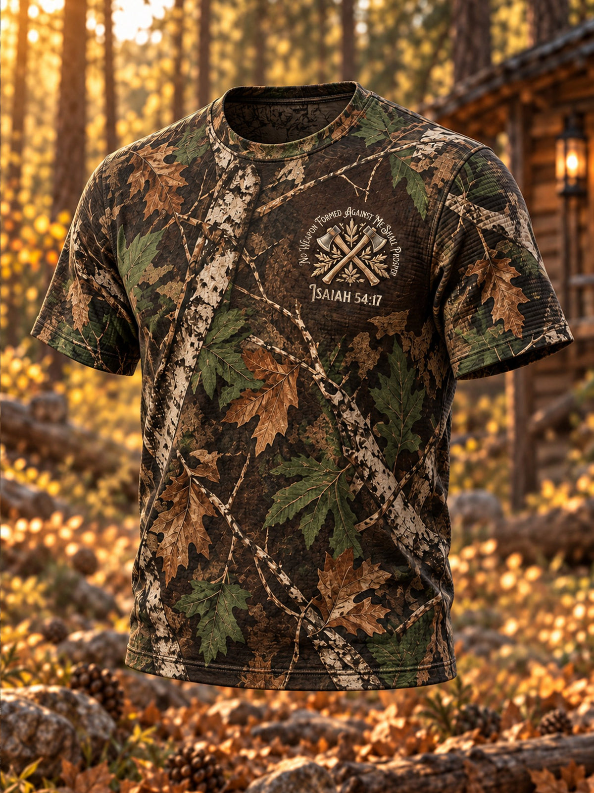 Men's Vintage Jungle Leaf Camo Print Crew Neck Waffle-Knit Top