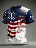 Men'S 250Th Anniversary American Flag Cross Printed Retro T-Shirt