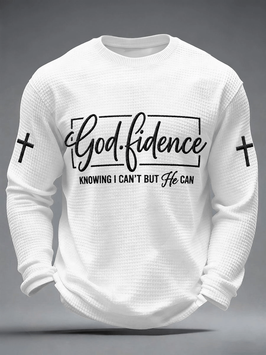 Men's Godfidence Christian Cross Faith Graphic Casual Waffle Long Sleeve T-Shirt