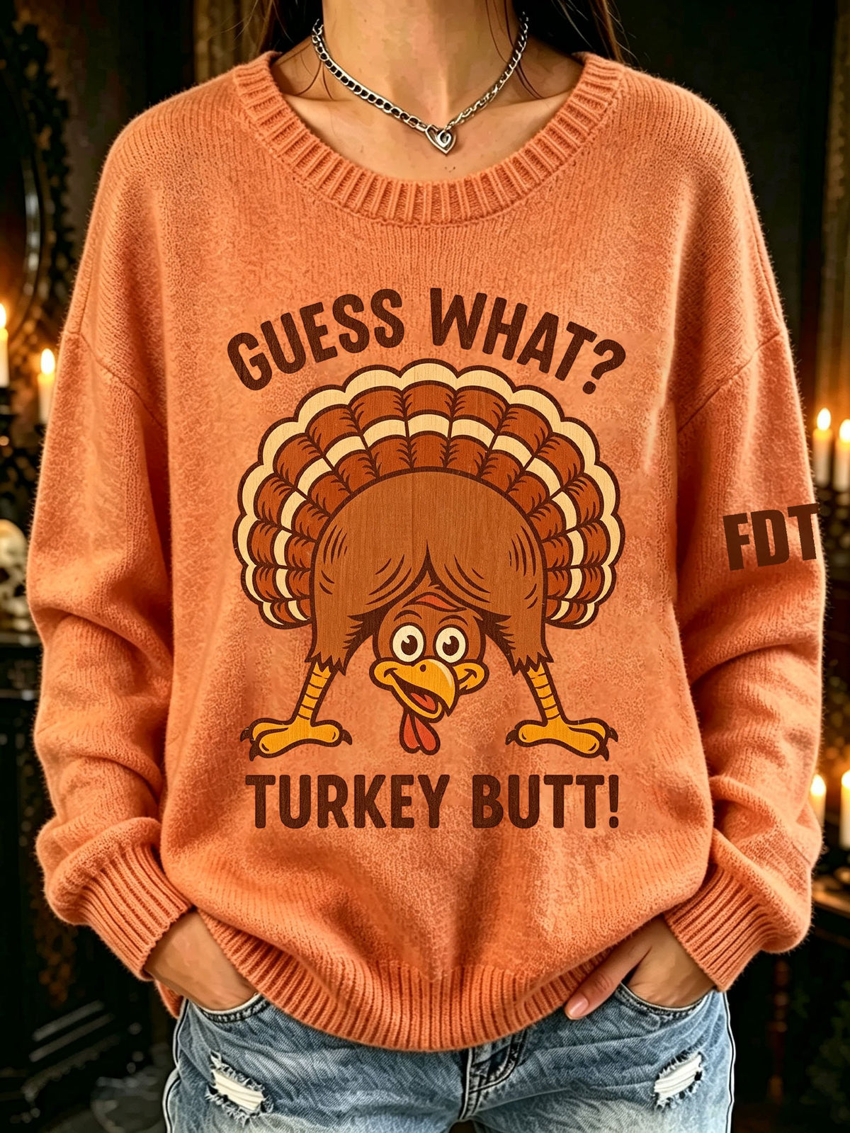 Women's Guess What? Turkey Butt DTF Printed Casual Sweatshirt