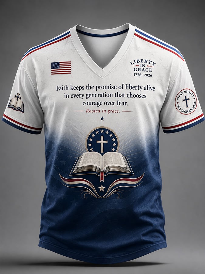 Men's Vintage USA 250th Anniversary Print V-Neck Short-Sleeve T-Shirt