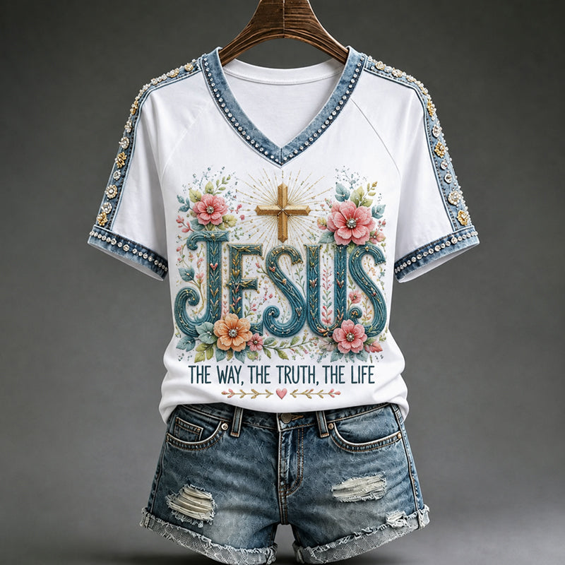 Women's Faith Floral Art Print T-Shirt