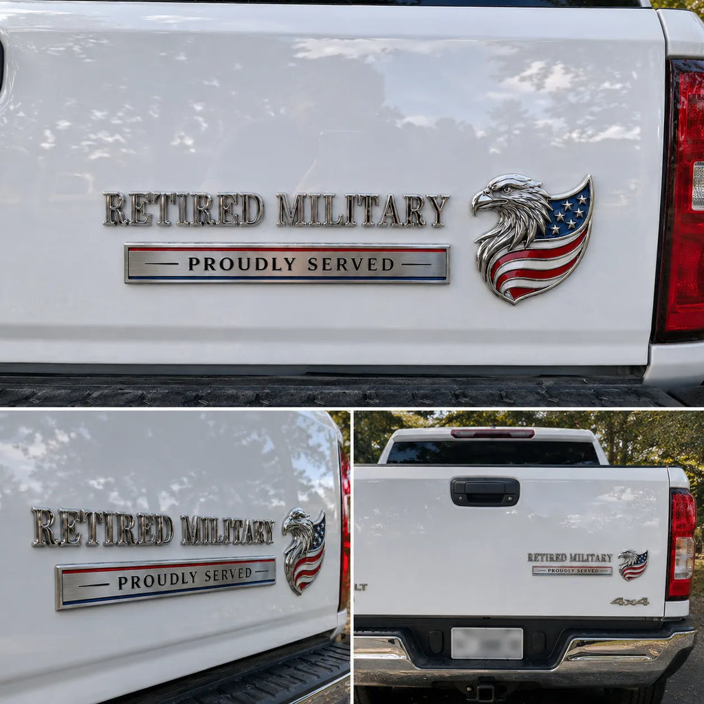 🇺🇸 Retired Military Proudly Served Eagle Car Emblem Metal Badge
