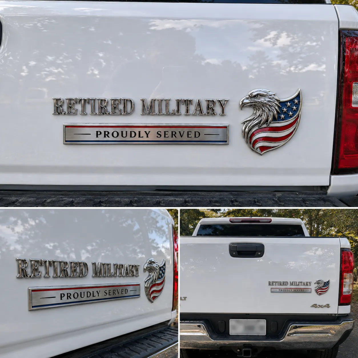 🇺🇸 Retired Military Proudly Served Eagle Car Emblem Metal Badge
