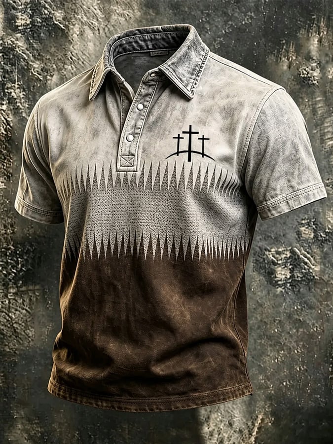 Men's Western-Style Faith Print Casual Polo Shirt