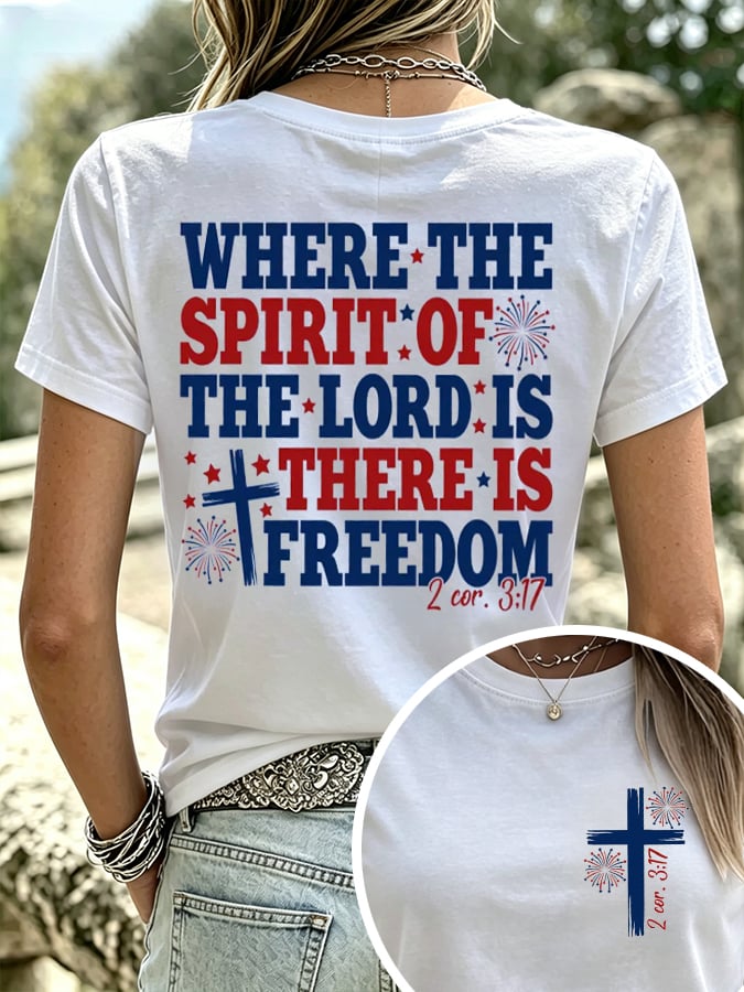 Women's Retro Where The Spirit Of The Lord Is, There Is Freedom Print T-shirt