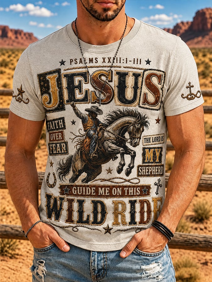 Men's Vintage Western Faith-Print T-Shirt
