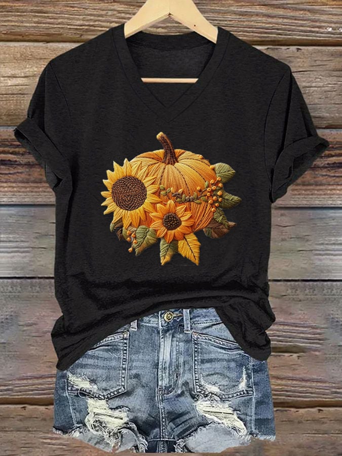 Women's Floral Pumpkin Halloween T-Shirt