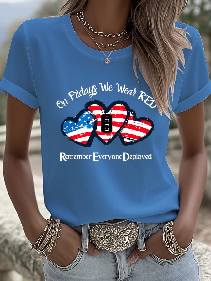Women's On Fridays We Wear RED Print T-shirt