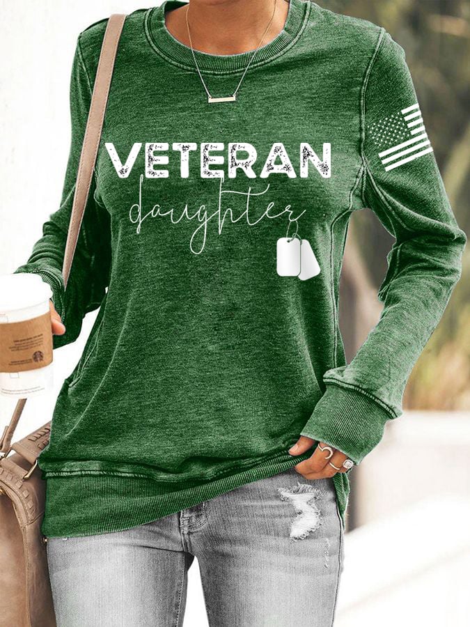 Women's Proud Veteran Daughter American Flag Sweatshirt