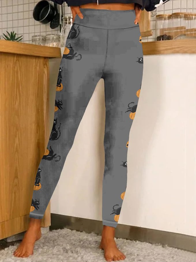 Women's Cute Black Cat Pumpkin Print Yoga Leggings