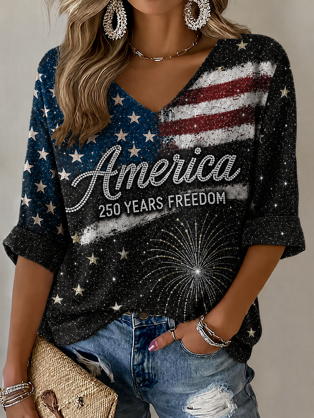 Women'S American Flag Faith Printed Casual T-Shirt