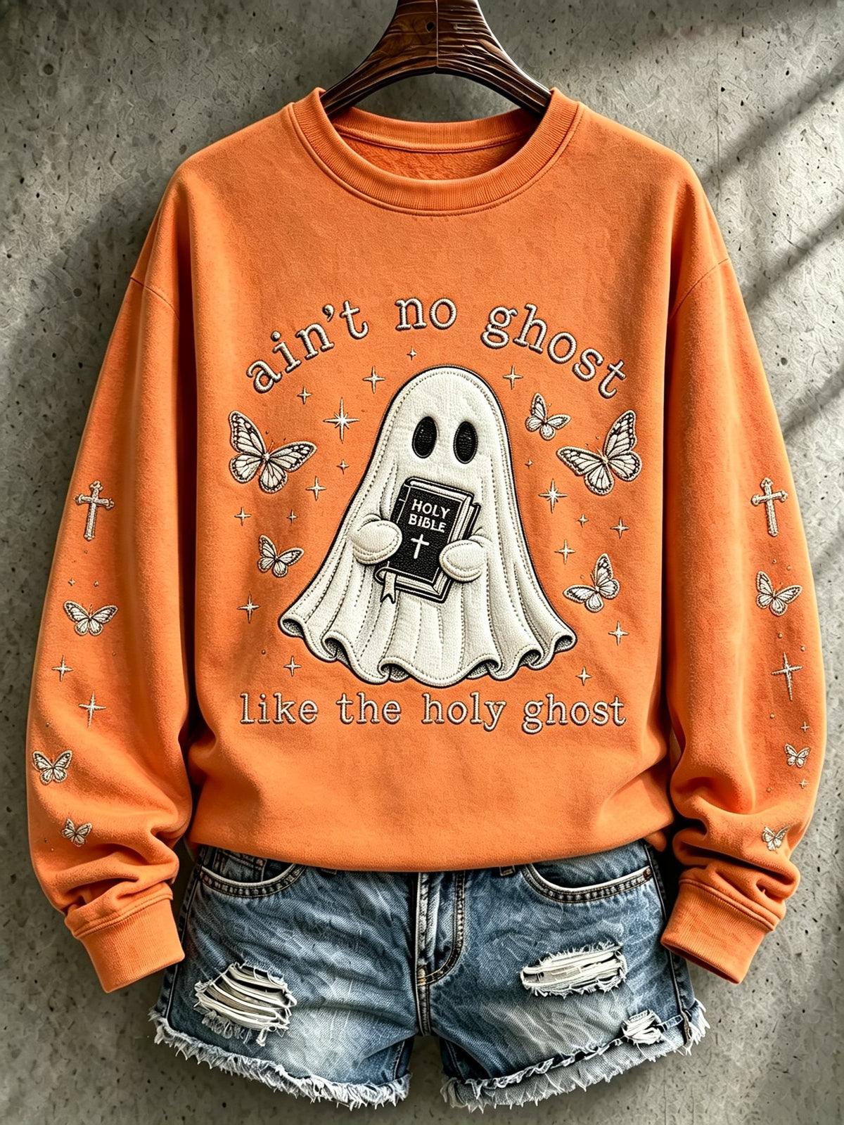 Women's Ain't No Ghost Like The Holy Ghost Casual Printed Long-Sleeve Sweatshirt
