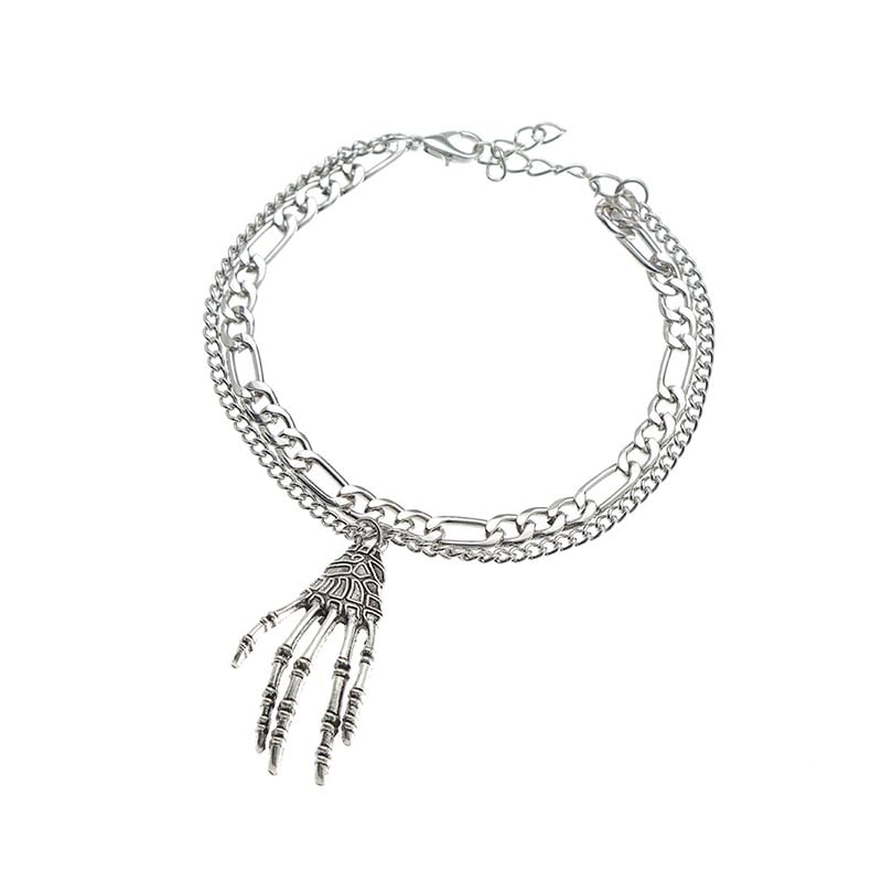 Fashionable And Creative Ghost Claw Skull Pendant Double Layer Silver Bracelet