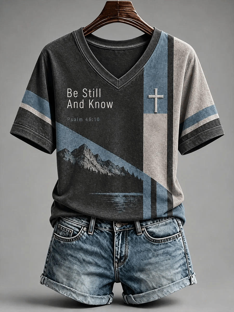Women's  Faith Print Casual V-Neck Tee