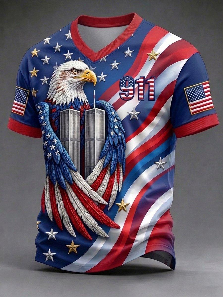 🕯️Men's 911 Memorial V-Neck Short-Sleeve T-Shirt