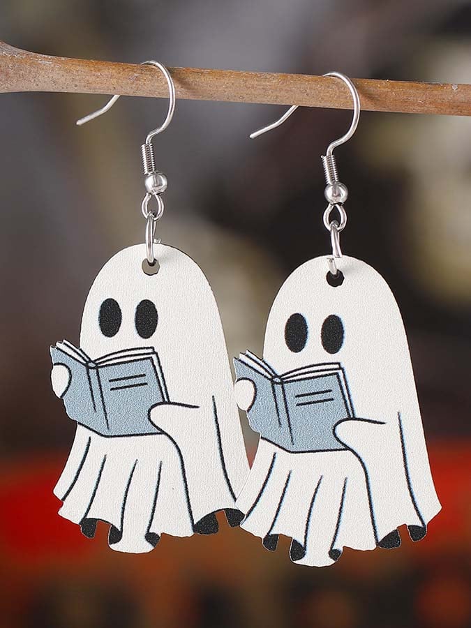 Women's Halloween Book Ghost Earrings