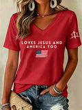 Women'S Love Jesus And America Too Print Printed T-Shirt