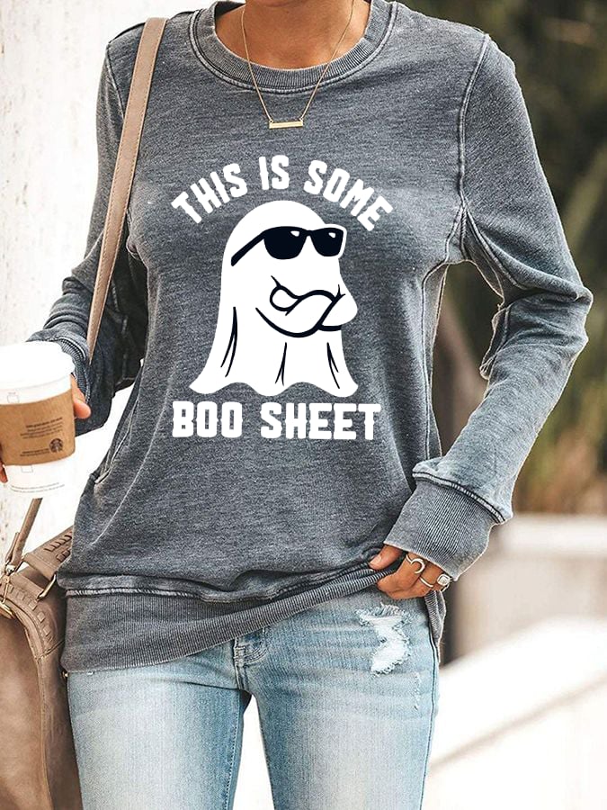 Women's Halloween This Is Some Boo Sheet Print Sweatshirt