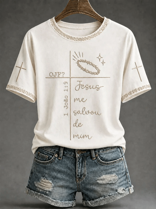 Women's  Retro Jesus"Christian Faith Floral  Print T-shirt