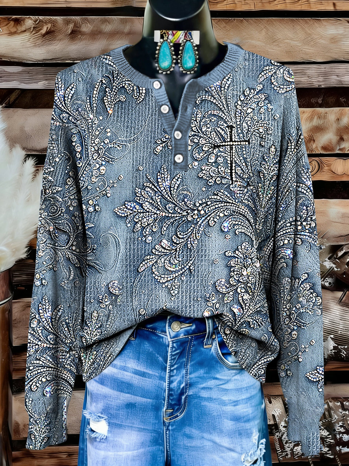 Women's Faith Print Knit Button Top