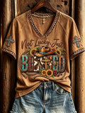 Women's Not Lucky Just Blessed Western Cross Print short sleeve T-shirt