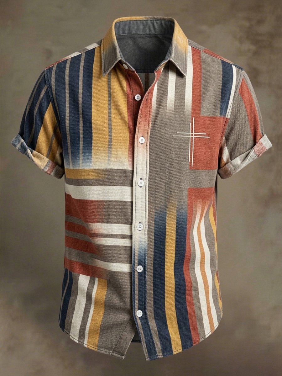 Men's Vintage Faith Faux-Linen Short-Sleeve Shirt