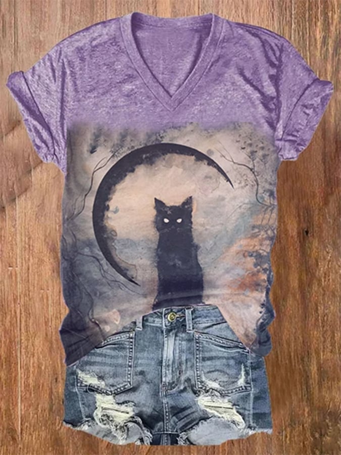 Halloween vintage cat print T-shirt