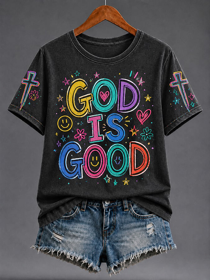 Women's Casual Crew-Neck T-Shirt with "Faith" Print