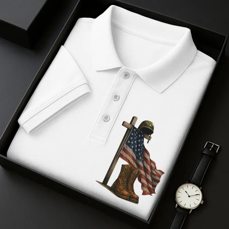 Veteran's Flag Print Casual POLO Shirt