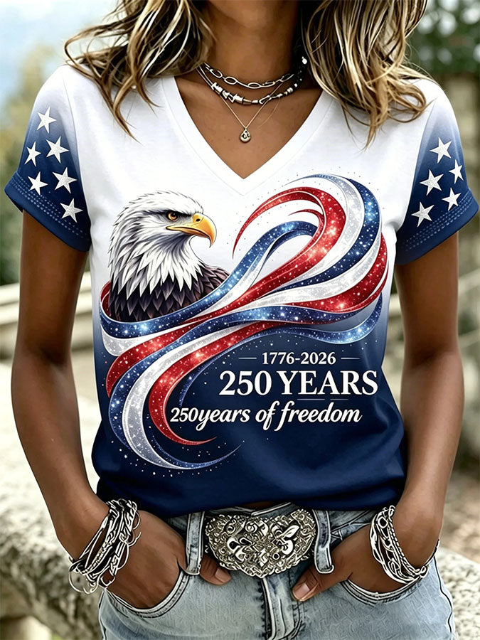 🔥Buy 2 Get 15% Off🔥Women'S Retro Independence Day Relief Printed Casual Short Sleeved T-Shirt