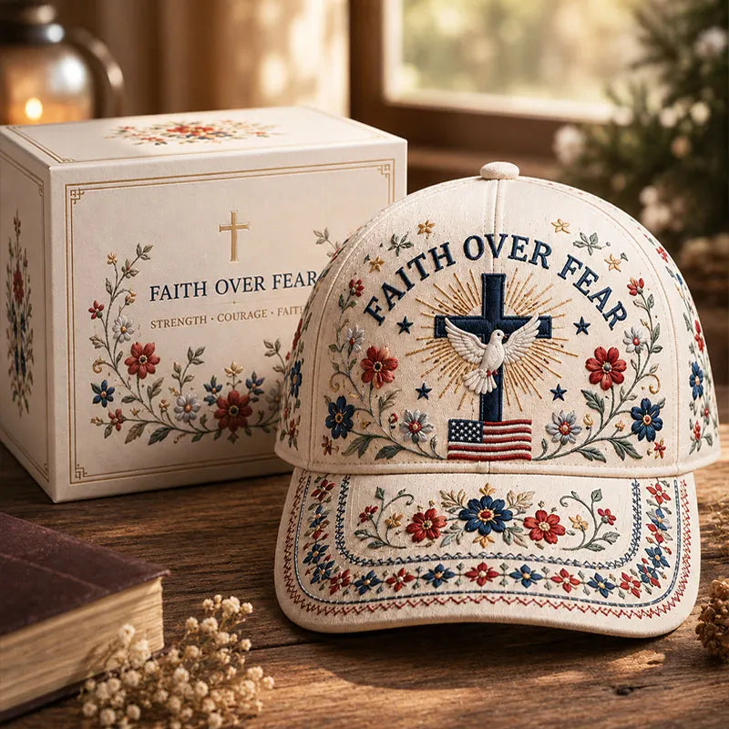 Faith Over Fear Cross Floral Baseball Cap
