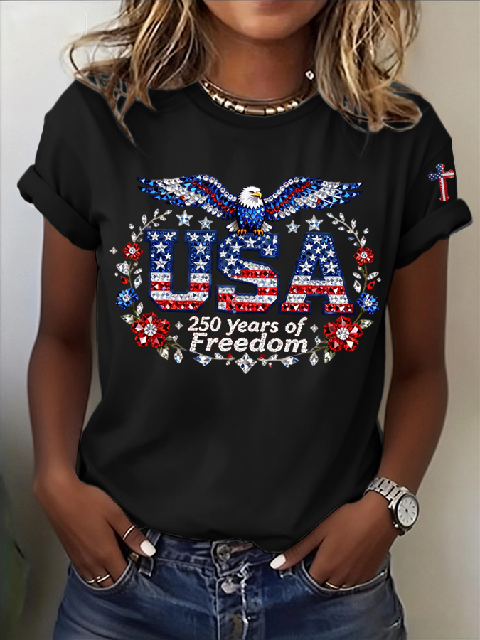 Women'S America Flag Printed Casual T-Shirt