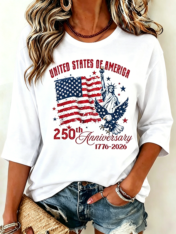 Women's Anniversary 1776-2026 Eagle Statue Of Liberty Tie Dye Tee
