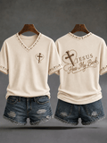 Women's  Retro  Jesus Has My Back Christian Cross Print T-shirt