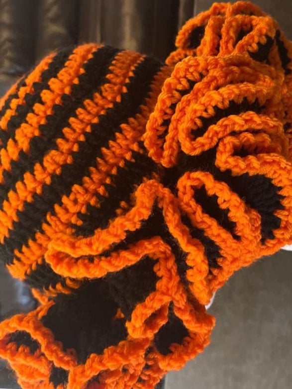 Unisex Halloween Pumpkin Color Ruffle Hat Crocheted Ruffle Hat