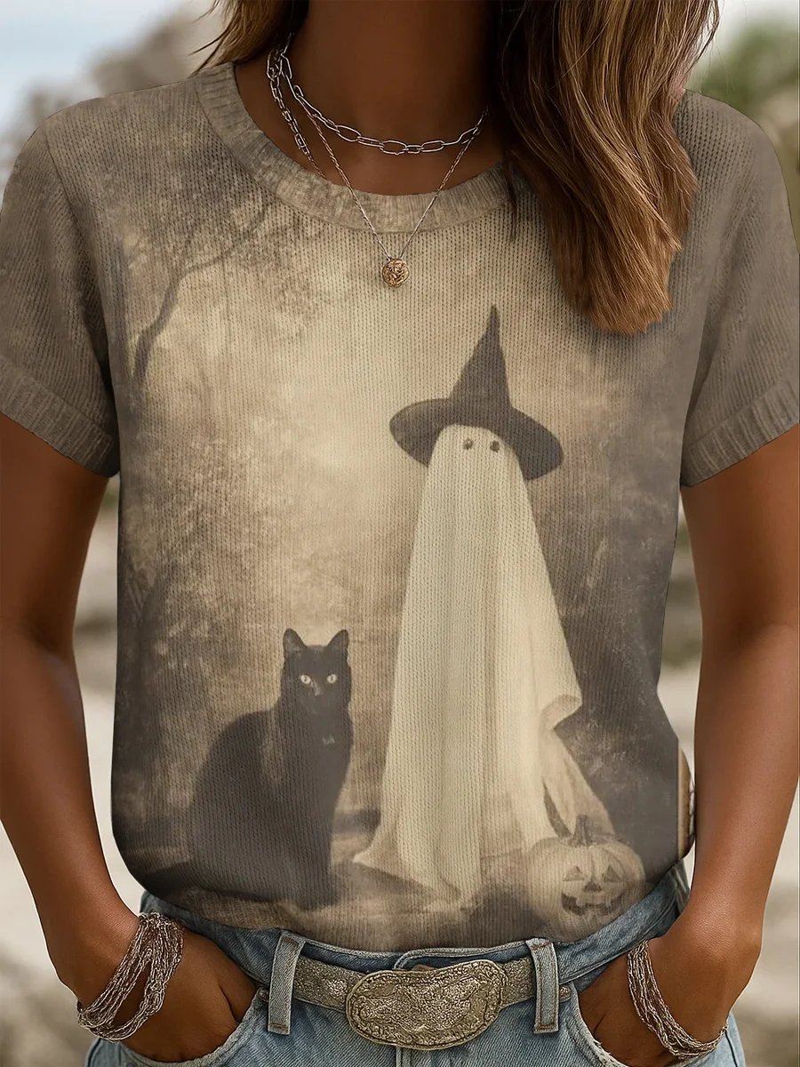 🔥HOT SALE🔥Women'S Halloween Atmosphere Printed Short-Sleeved T-Shirt