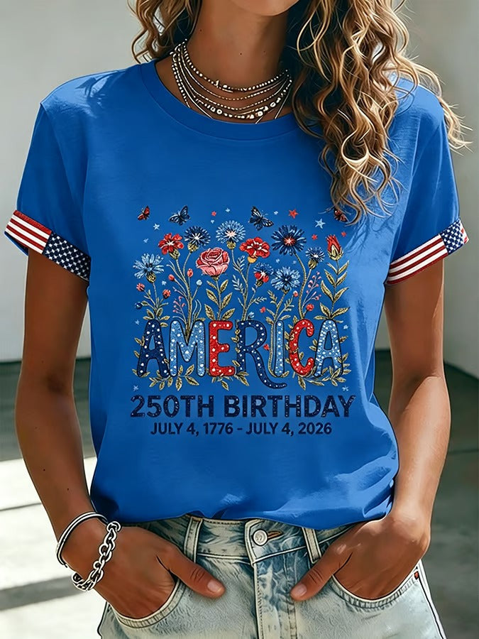 🔥Buy 2 Get 15% Off🔥Women's 250 Years Of Freedom Flower Art Print T-shirt