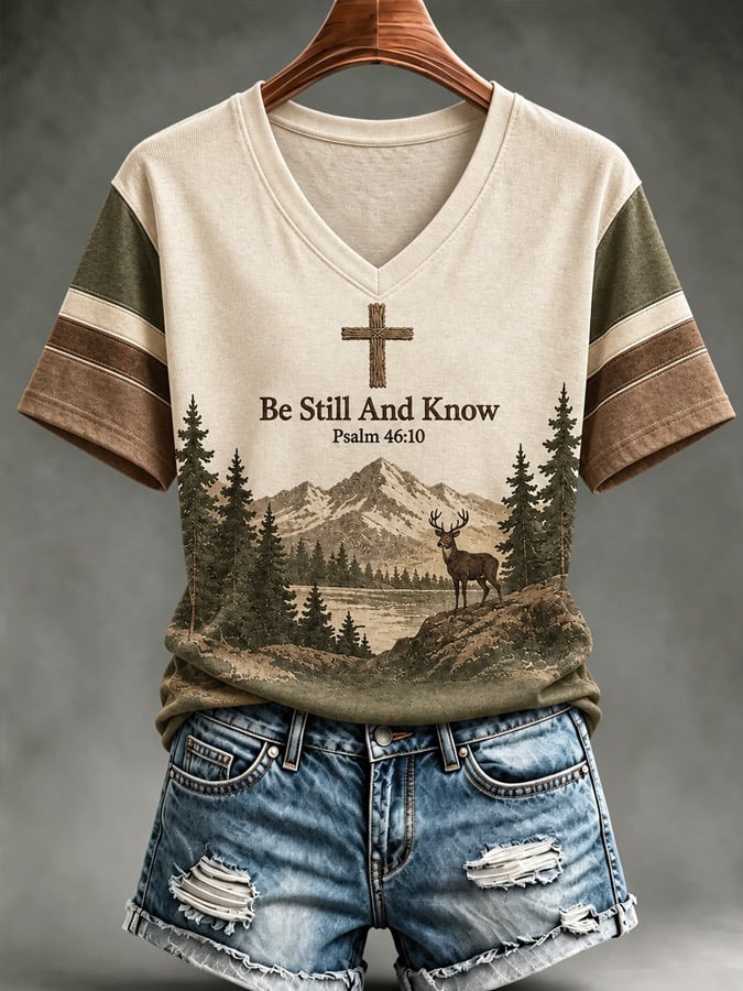 Women's Be Still And Know Psalm 46:10 Printed  T-Shirt