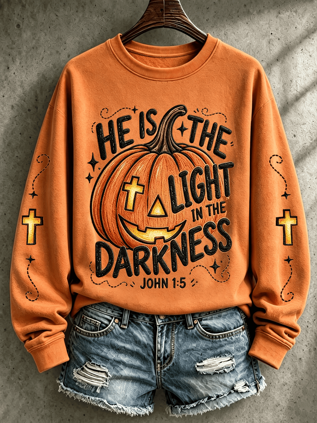 Women's He Is The Light In The Darkness John 1:5 Print Crewneck Sweatshirt