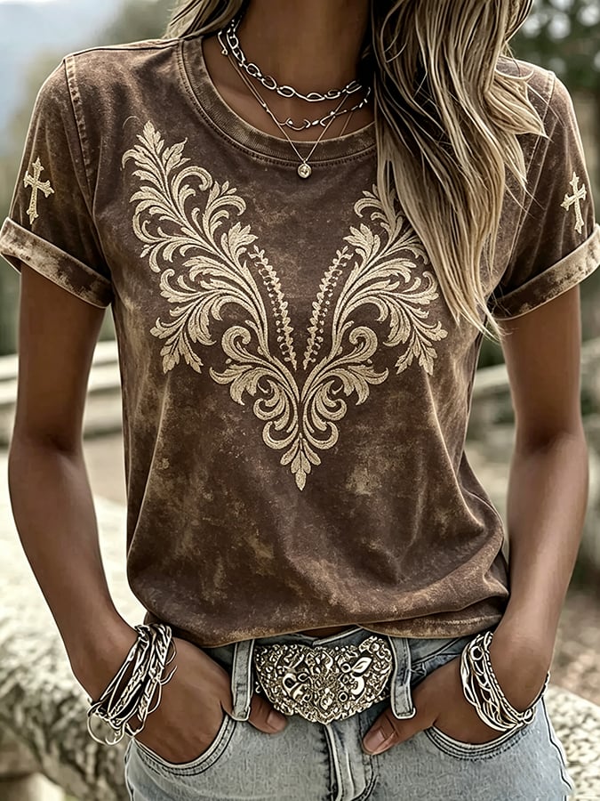 Women's Retro Western Style Faith Print T-shirt