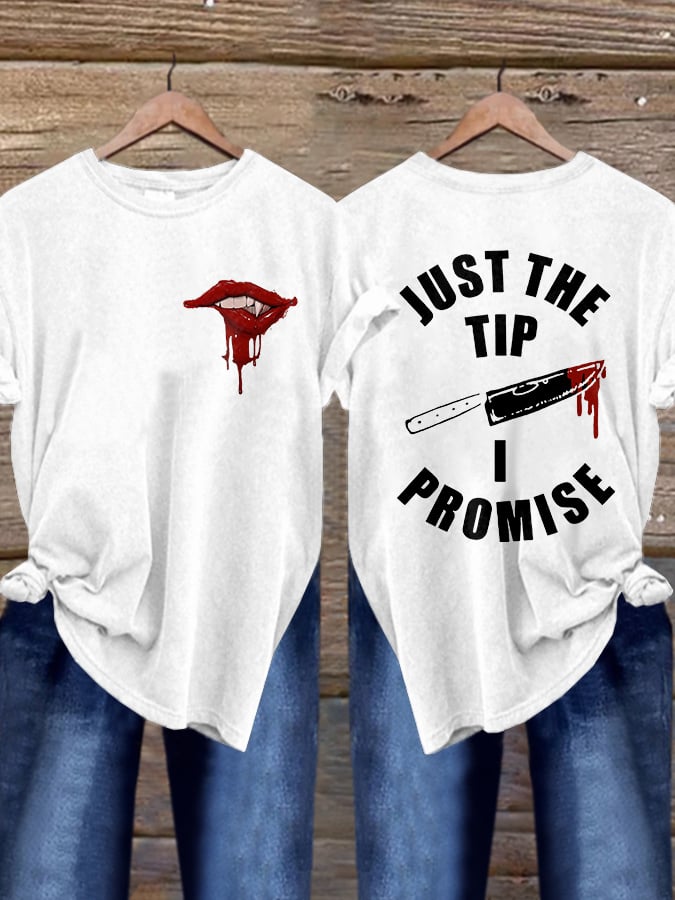 Women's Bloody Knife and Bloody Lips Print Short Sleeve T-Shirt