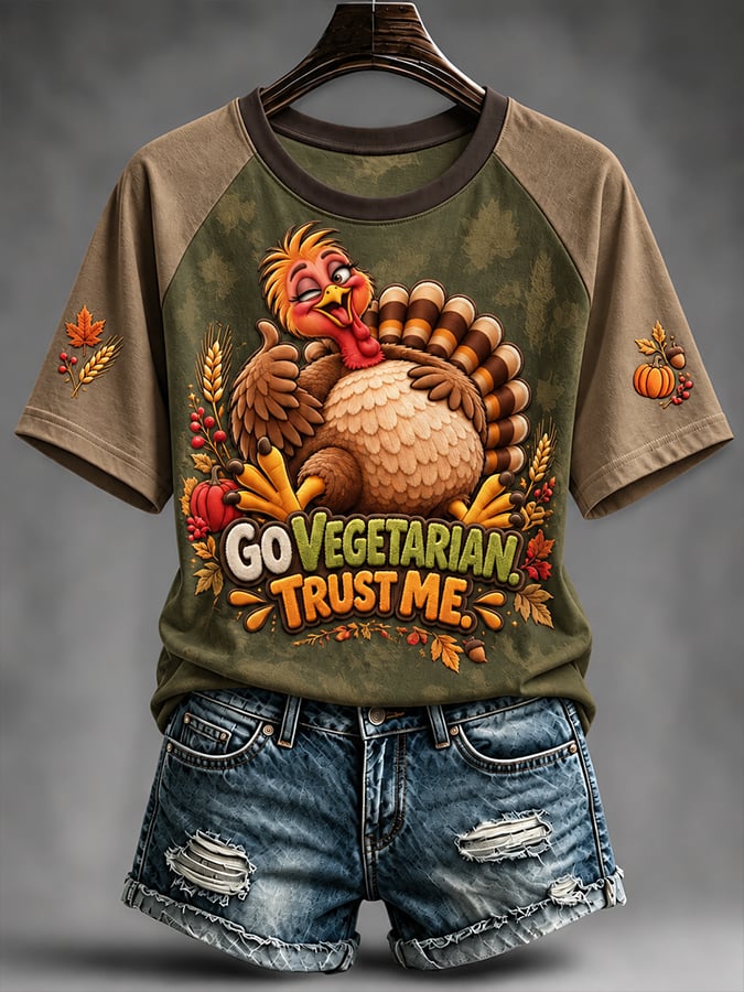 Women'S Thanksgiving Print Short-Sleeve T-Shirt